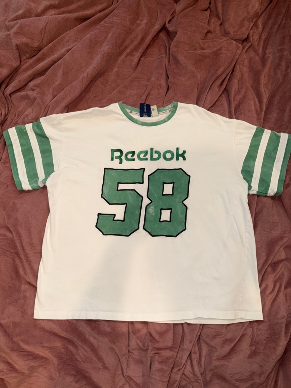 Reebok White & Green '58' Graphic Short Sleeve Tee - Athletic Logo